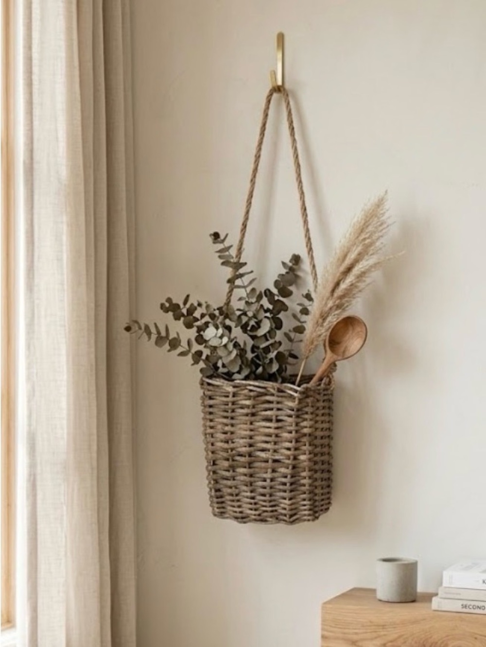 Vintage Woven Willow Hanging Basket - Natural Brown
